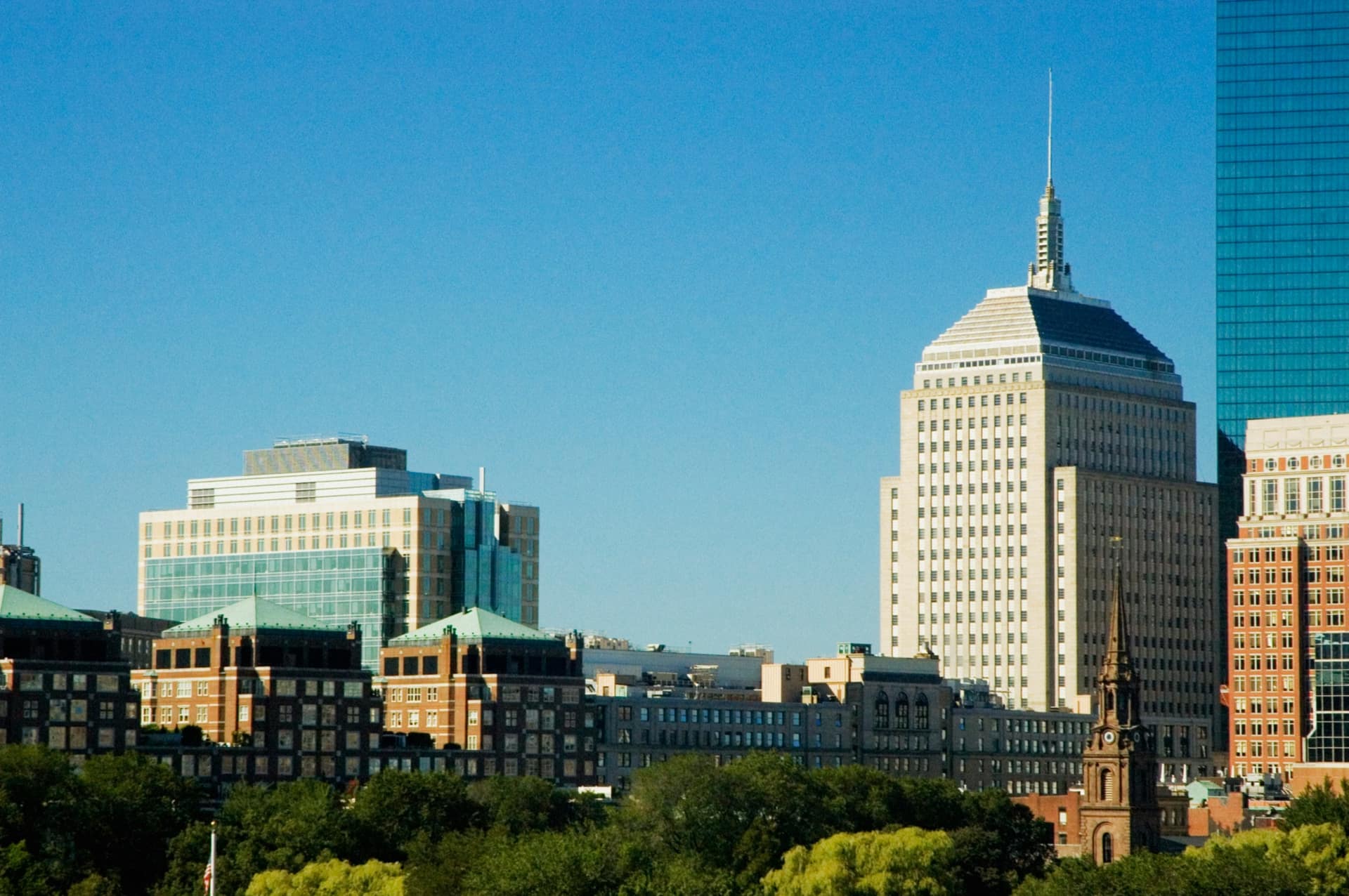 Downtown Bethesda, MD skyline with mid-rise buildings and the area's distinctive tower silhouette