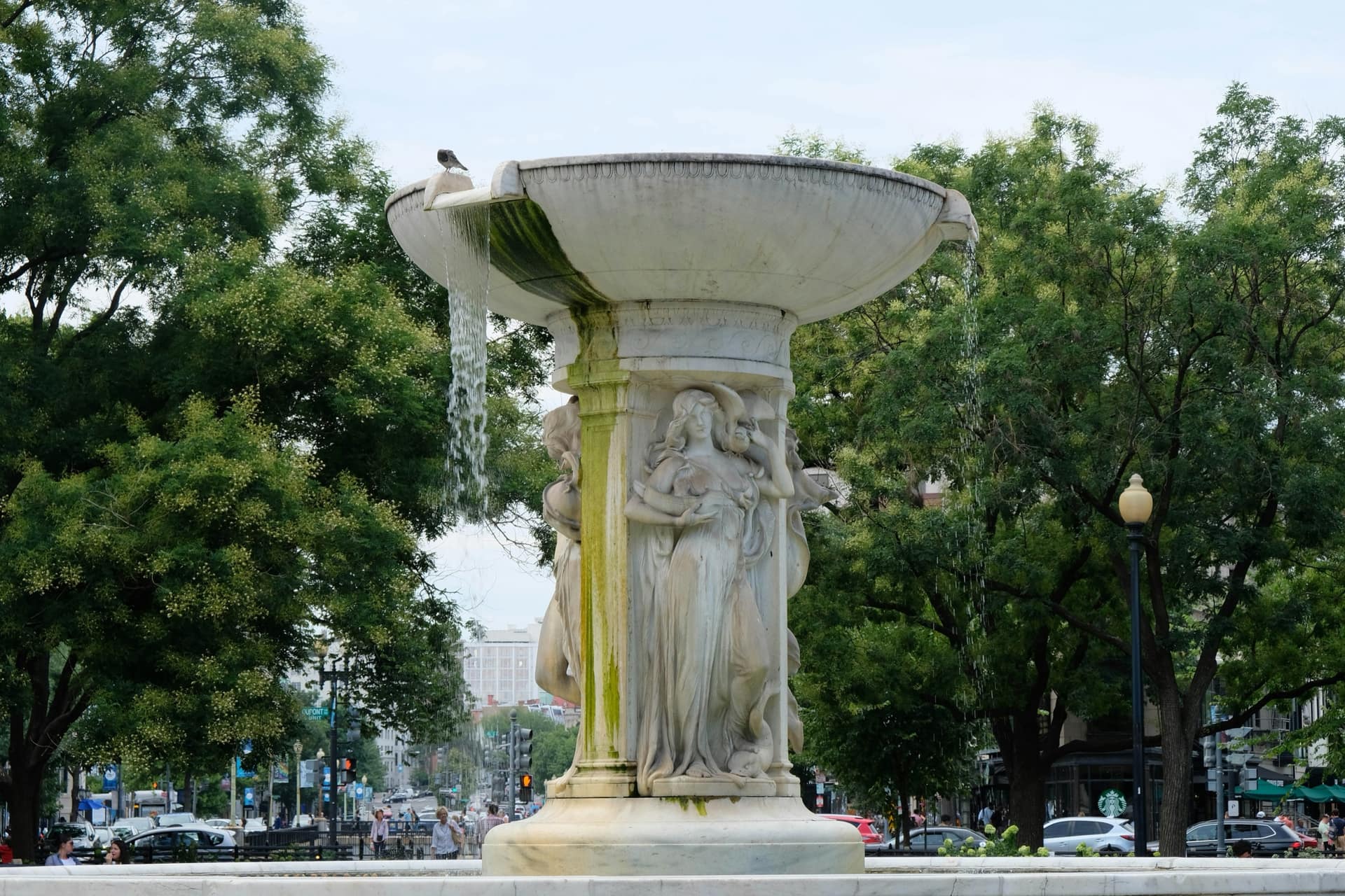 The Dupont Circle Fountain (Samuel Francis Du Pont Memorial Fountain) in Washington, DC, with classical figures around the pedestal